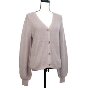 Joie Plush Button Cardigan Sweater Size S Rib Knit Lavender Balloon Sleeve